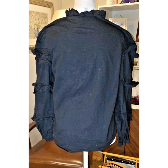 & Other Stories Black Gothic Embroidered Ruffle Collar Puff Sleeve Romantic Top - Picture 10 of 11